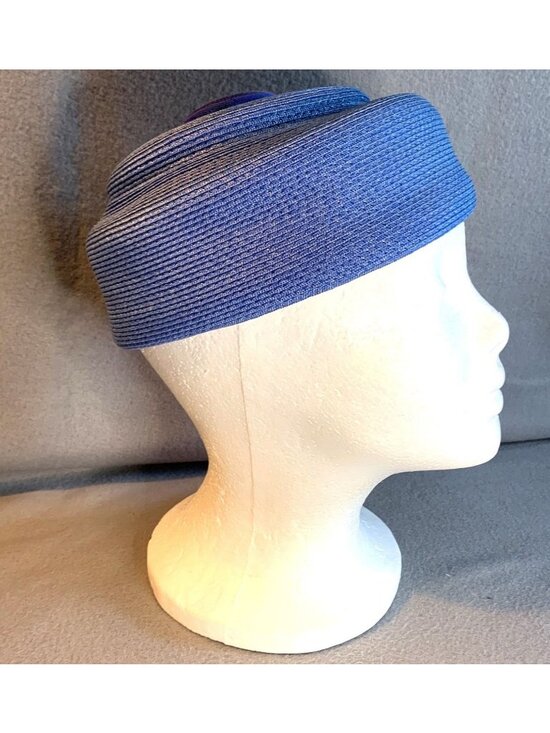 Ladies Blue Hat Large Button Accent by G Fox & Company Vintage Size Med